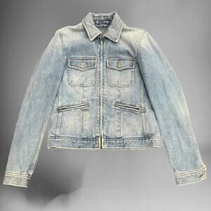 Lauren Jeans Jean Jacket Ralph Lauren Y2K Zip Up Denim Blazer Trucker Small Prep